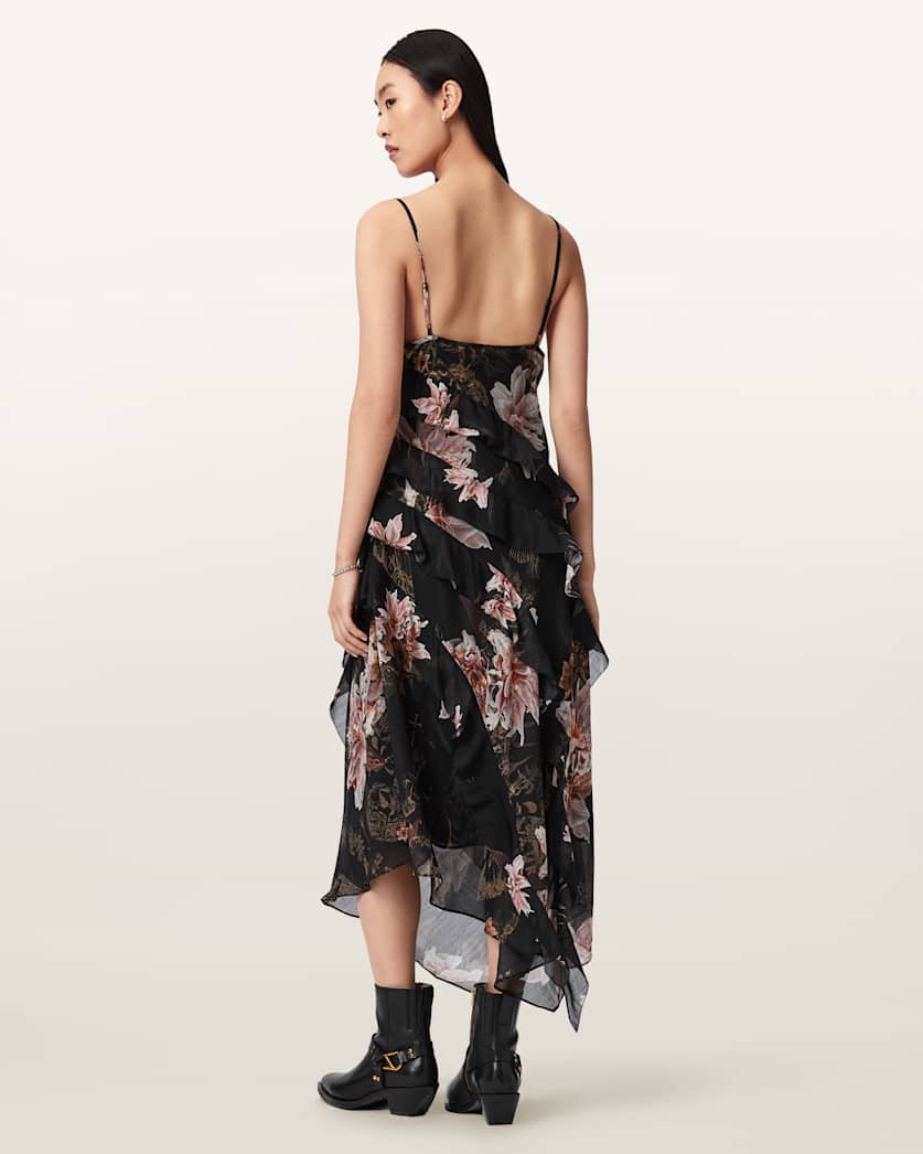 AllSaints Ruth Floral Slip Maxi Dress Women's Crystal/Black Women's