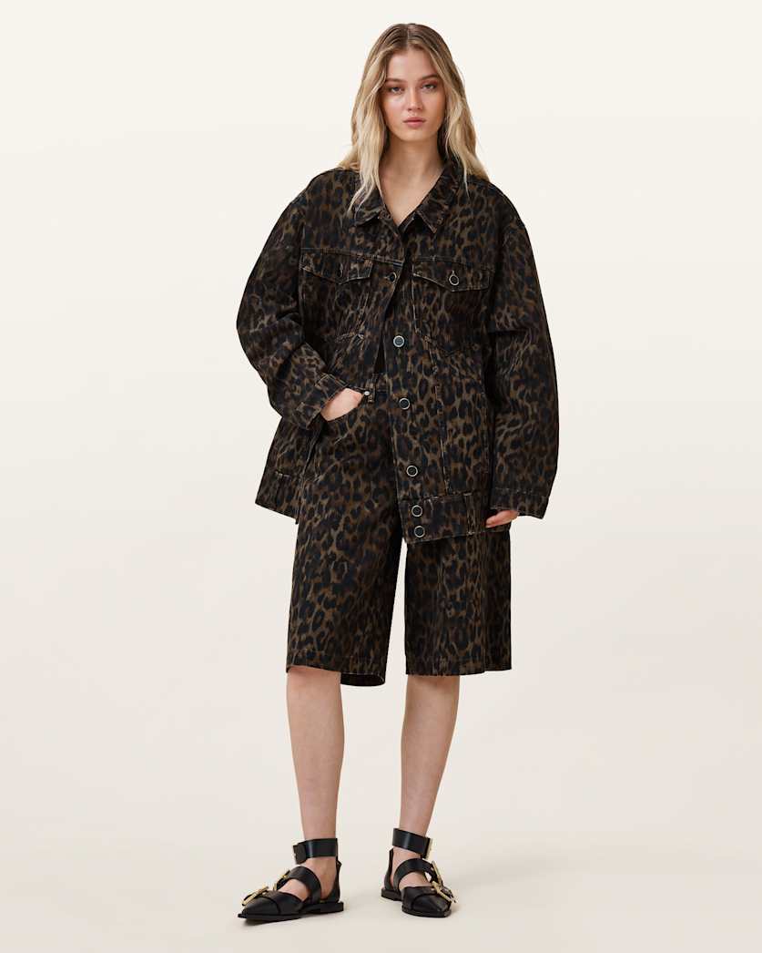 AllSaints Louie Leopard Print Long Shorts Women's Leppo Brown Women's