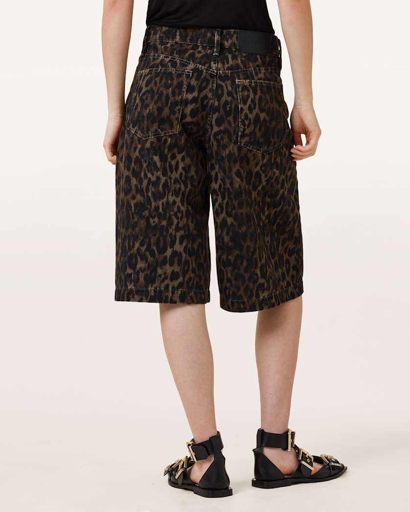 AllSaints Louie Leopard Print Long Shorts Women's Leppo Brown Women's
