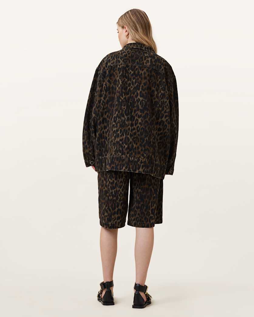 AllSaints Louie Leopard Print Long Shorts Women's Leppo Brown Women's