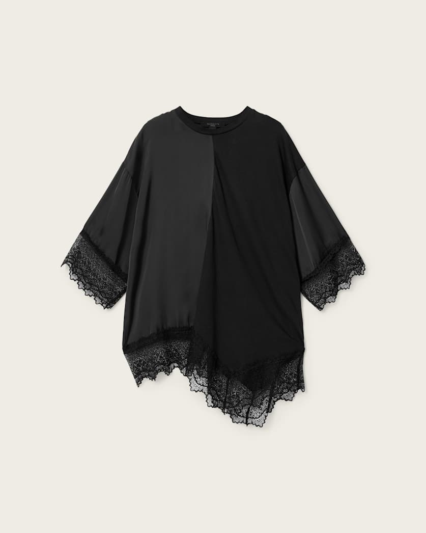 AllSaints Lenny Short Sleeve Lace T Shirt Women's Black Women's