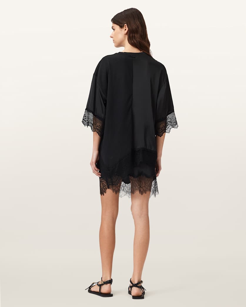 AllSaints Lenny Short Sleeve Lace T Shirt Women's Black Women's