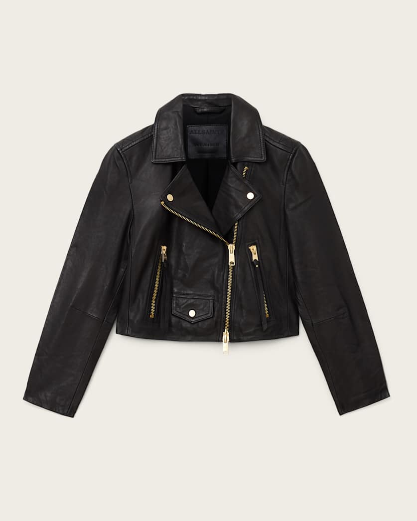 AllSaints Elora Leather Biker Jacket Women's Black/Gold Women's