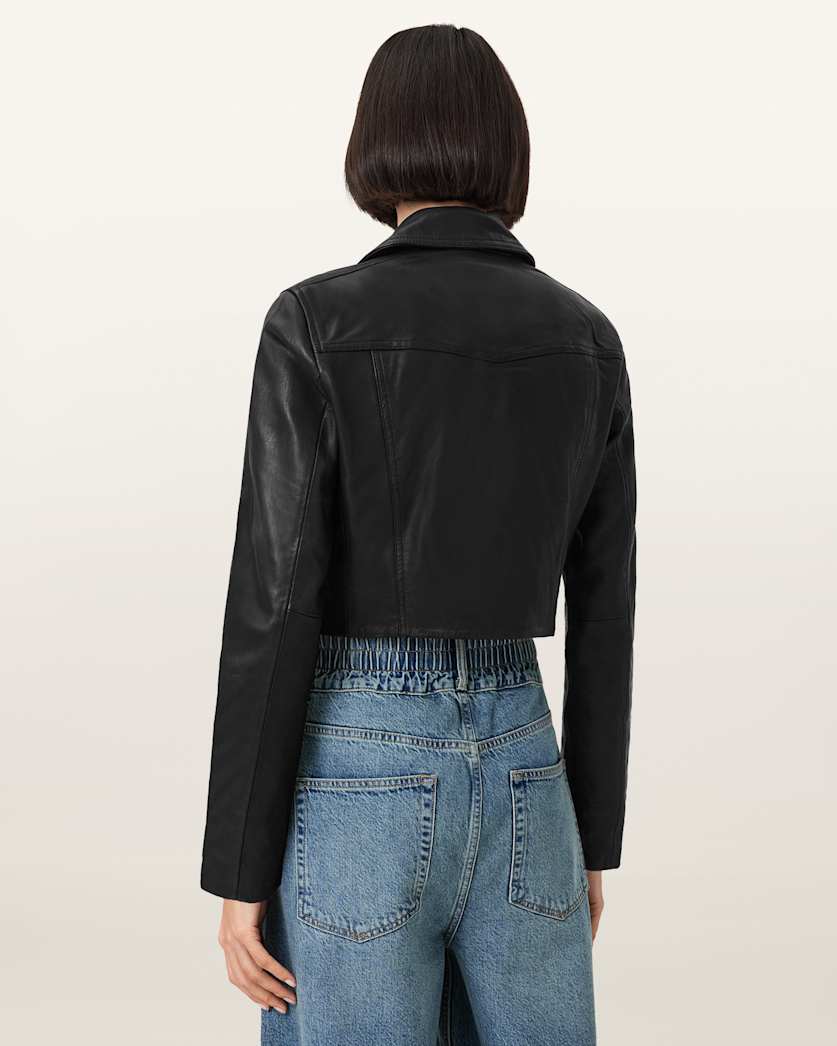 AllSaints Elora Leather Biker Jacket Women's Black/Gold Women's