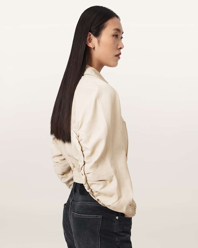 AllSaints Anouk Cropped Leather Bomber Jacket Women's Mole Brown Women's