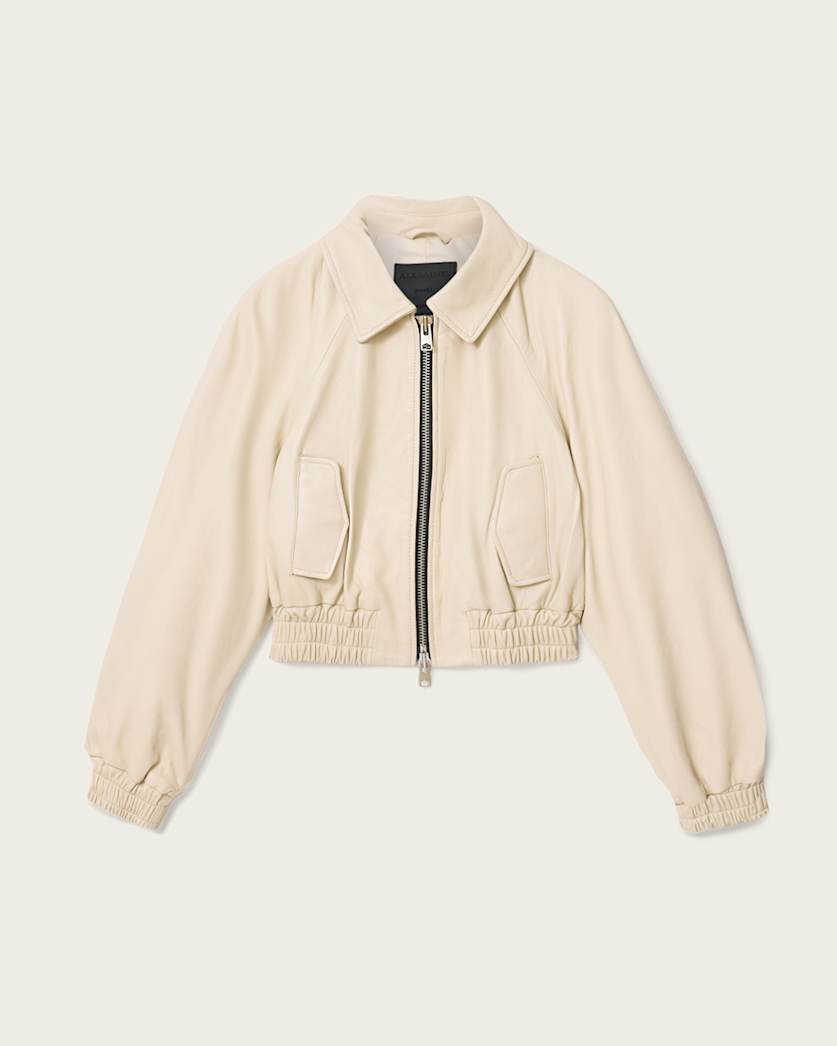 AllSaints Anouk Cropped Leather Bomber Jacket Women's Mole Brown Women's