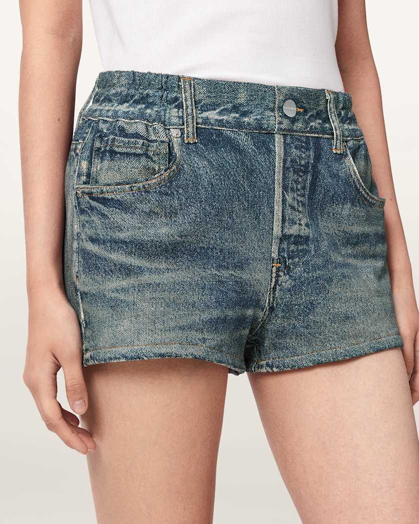 AllSaints Asher Terry High Waisted Denim Illusion Shorts Women's Illusion Tint Blue Women's