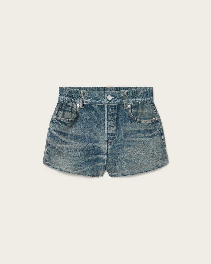 AllSaints Asher Terry High Waisted Denim Illusion Shorts Women's Illusion Tint Blue Women's