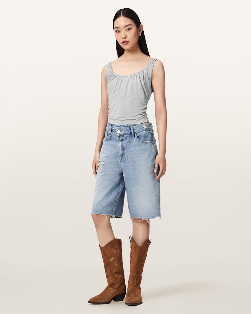 AllSaints Celena Slim Fit Scoop Neck Top Women's Quarry Blue Women's
