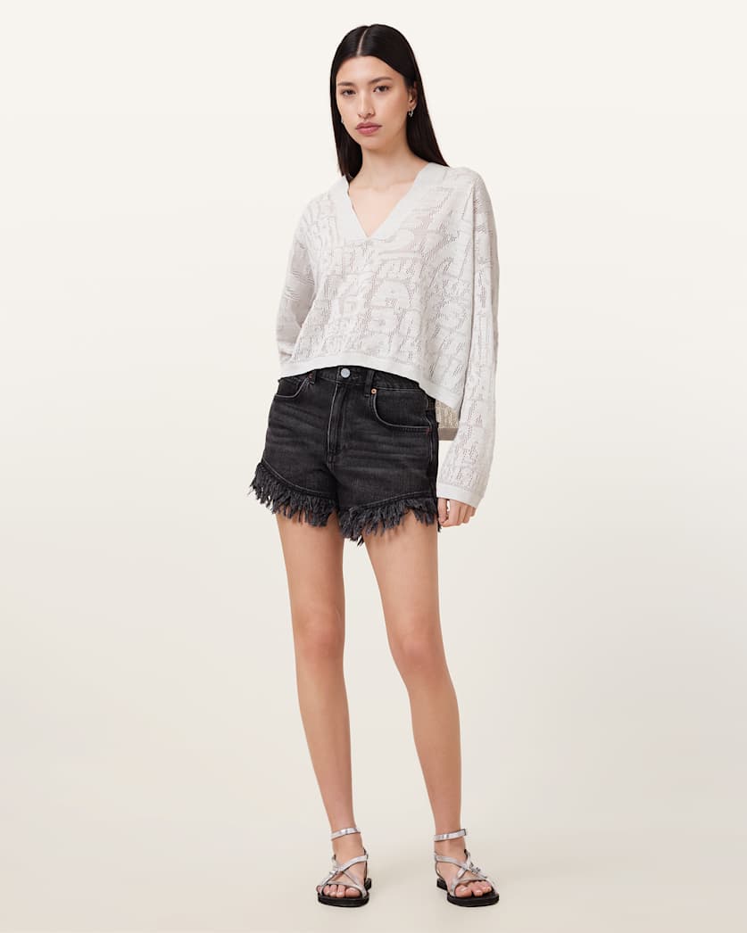 AllSaints Kaito V Neck Sweater Women's Chalk White Women's