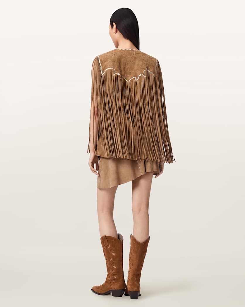 AllSaints Clara Whip Suede Mini Skirt Women's Sand Brown Women's