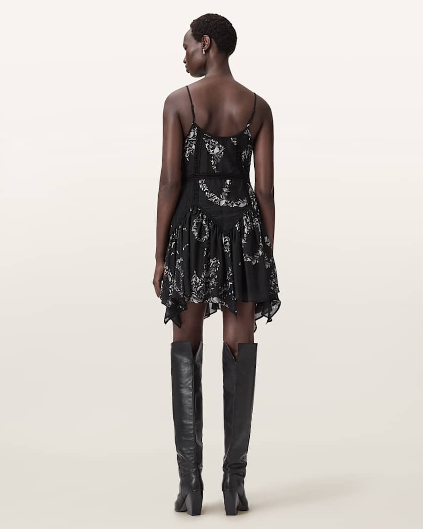 AllSaints Zia Asymmetric Mini Dress Women's Flight Black Women's