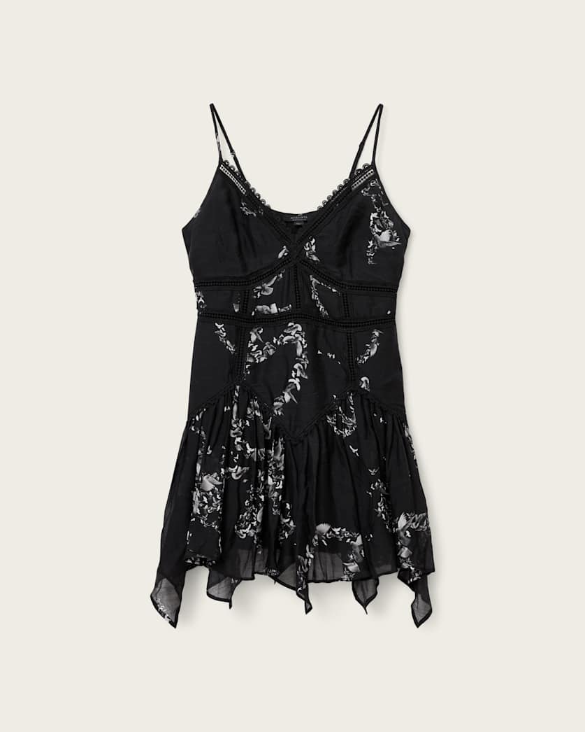 AllSaints Zia Asymmetric Mini Dress Women's Flight Black Women's