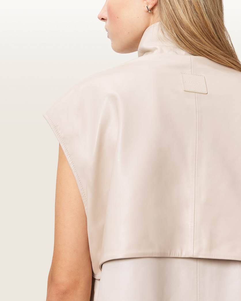 AllSaints Flor Relaxed Fit Leather Gilet Women's Antique White Women's