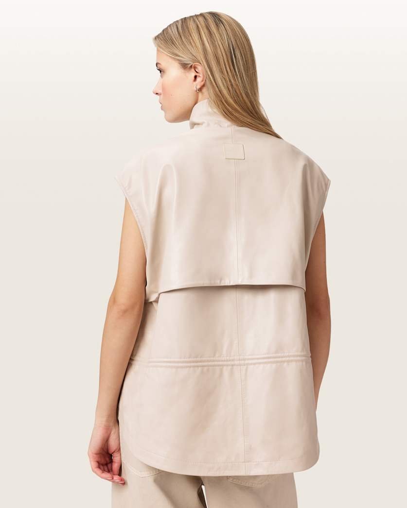 AllSaints Flor Relaxed Fit Leather Gilet Women's Antique White Women's