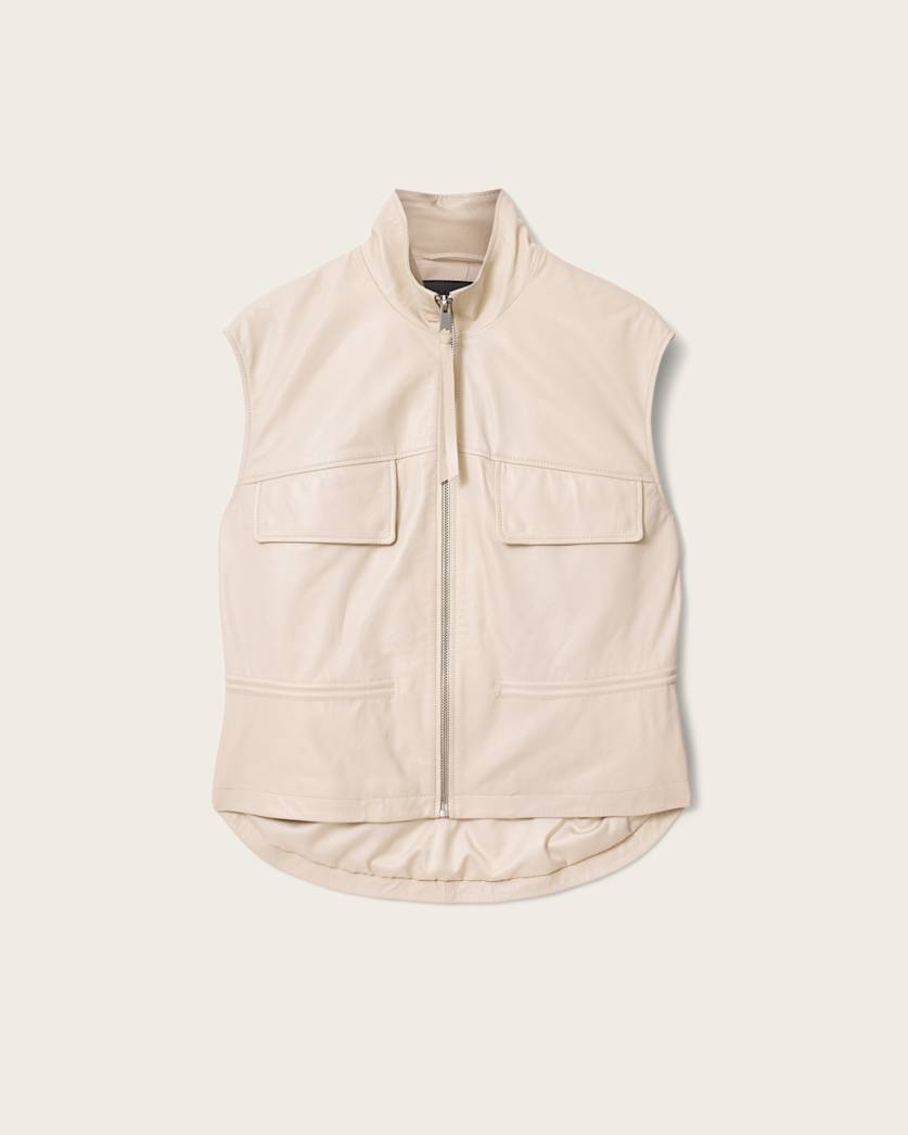AllSaints Flor Relaxed Fit Leather Gilet Women's Antique White Women's