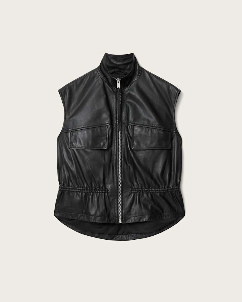 AllSaints Flor Relaxed Fit Leather Gilet Women's Antique White Women's