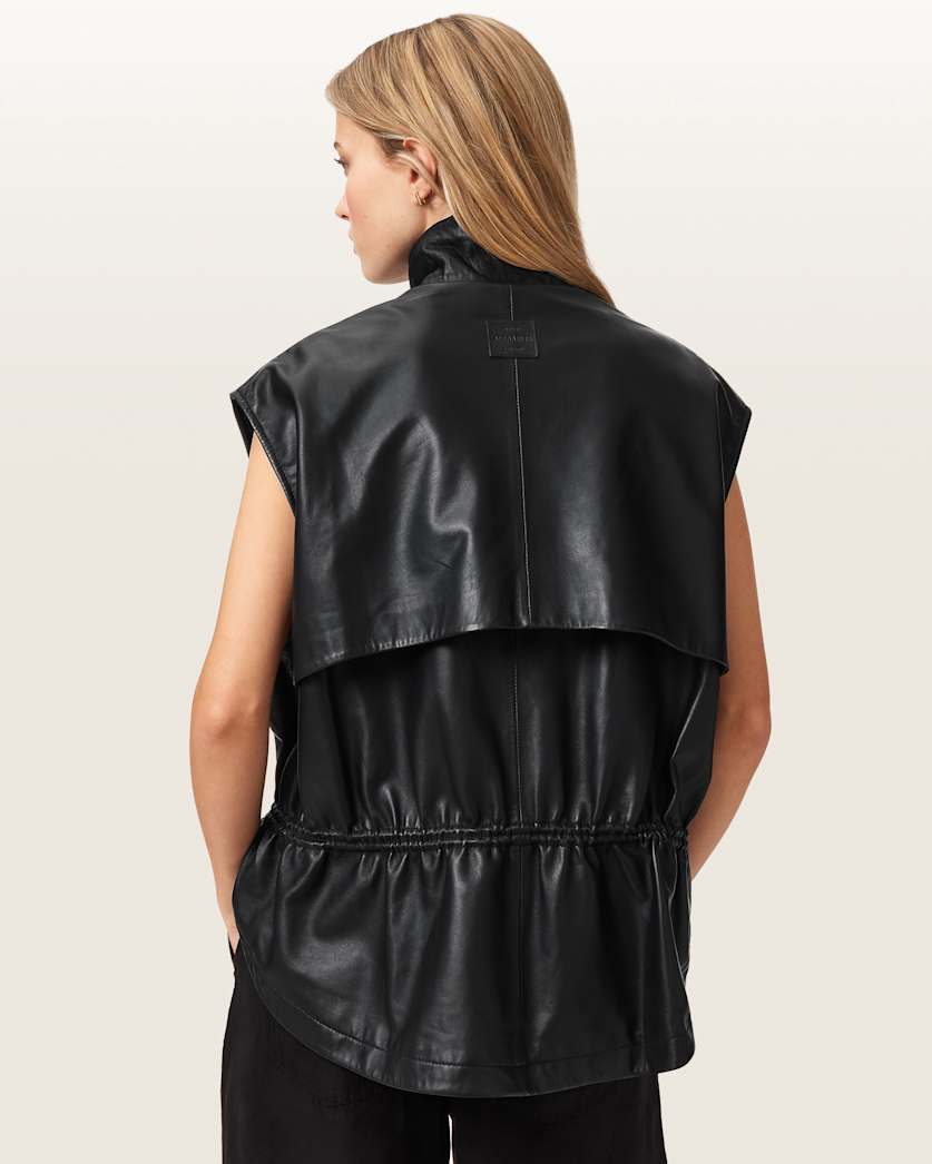 AllSaints Flor Relaxed Fit Leather Gilet Women's Antique White Women's