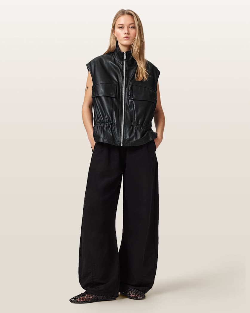 AllSaints Flor Relaxed Fit Leather Gilet Women's Antique White Women's
