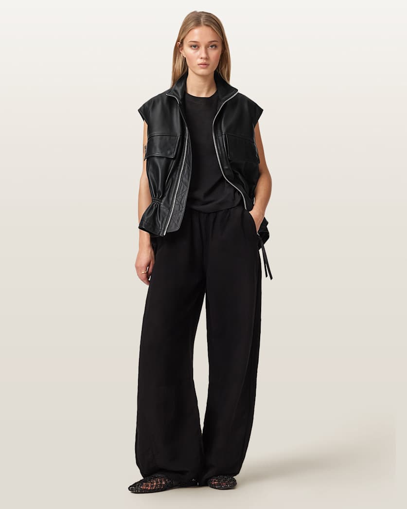 AllSaints Flor Relaxed Fit Leather Gilet Women's Antique White Women's