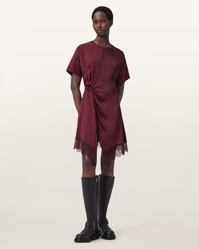 AllSaints Lana Lace Mini Dress Women's Oxblood Red Women's