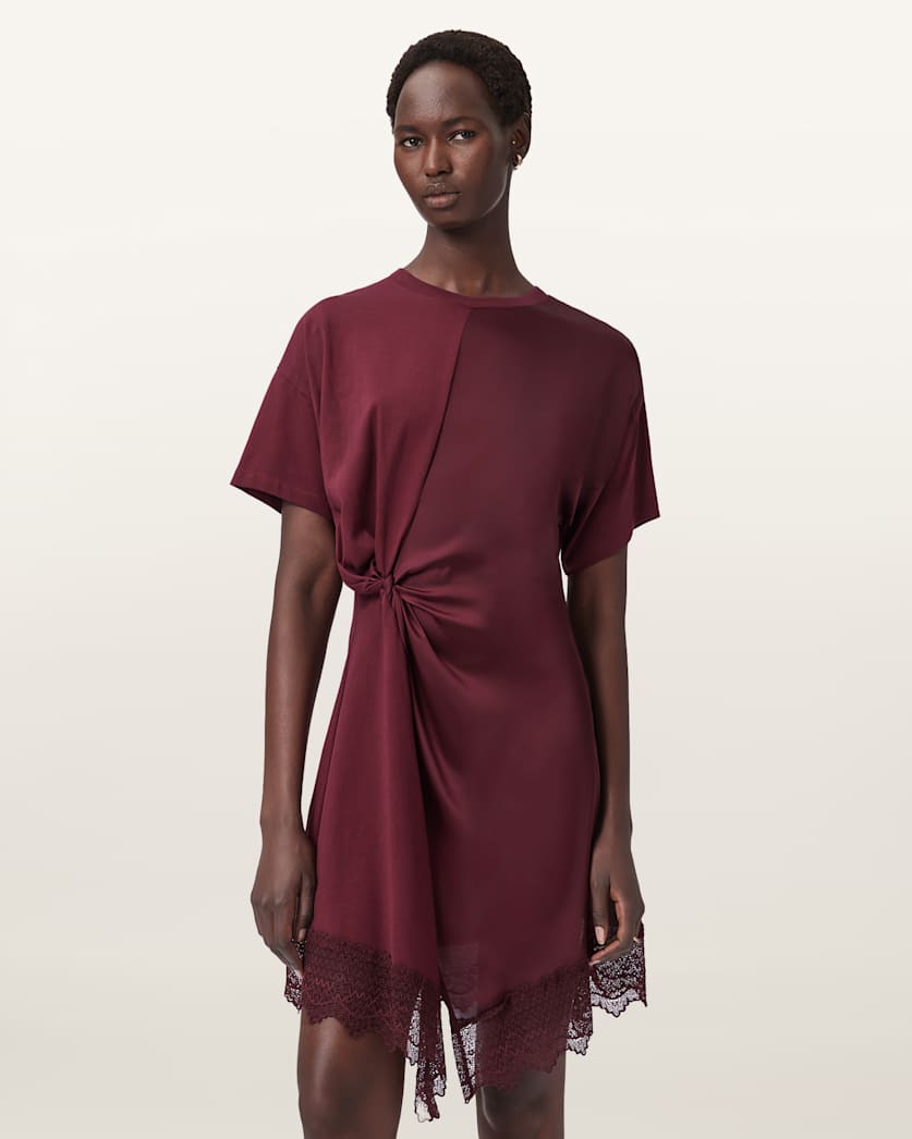 AllSaints Lana Lace Mini Dress Women's Oxblood Red Women's