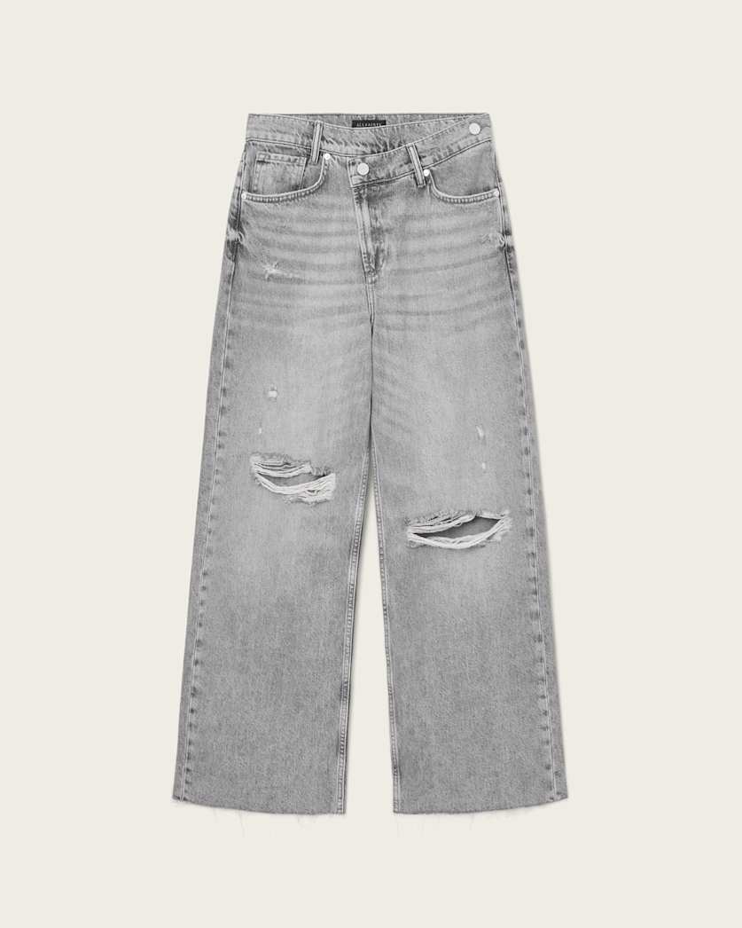 AllSaints Aki Mid Rise Crossover Jeans Women's Destroy Grey Women's