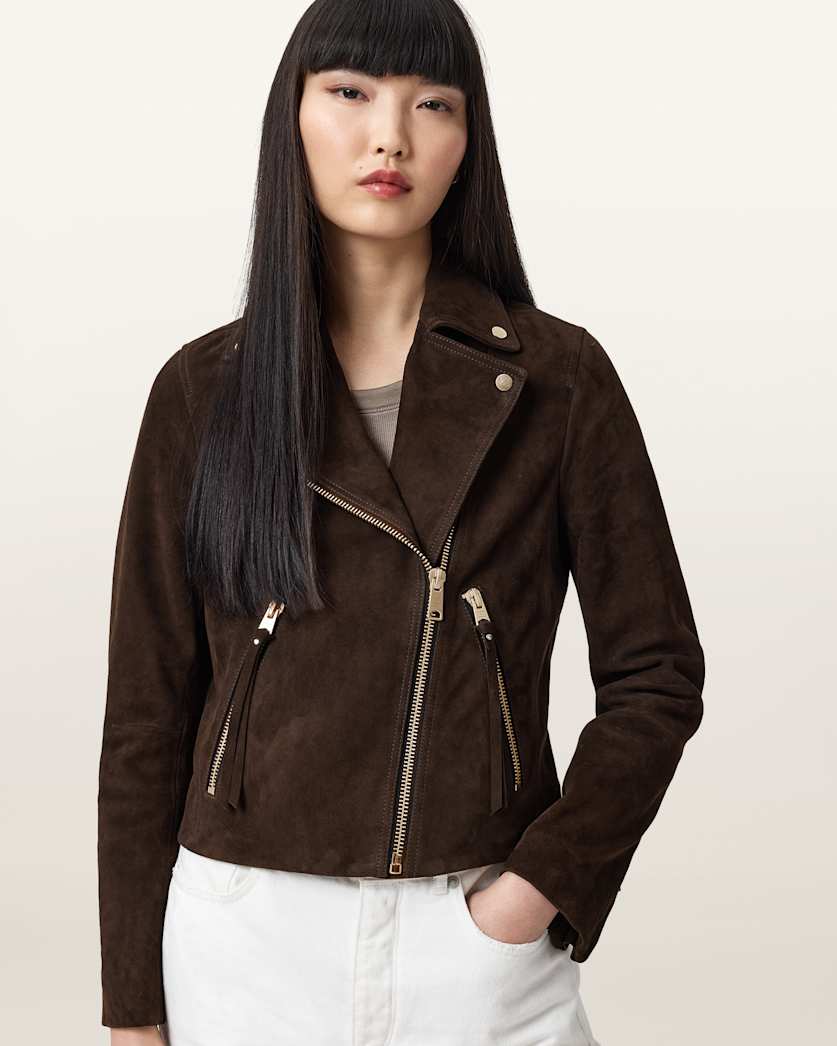 AllSaints Dalby Suede Biker Jacket Women's Fango Brown Women's
