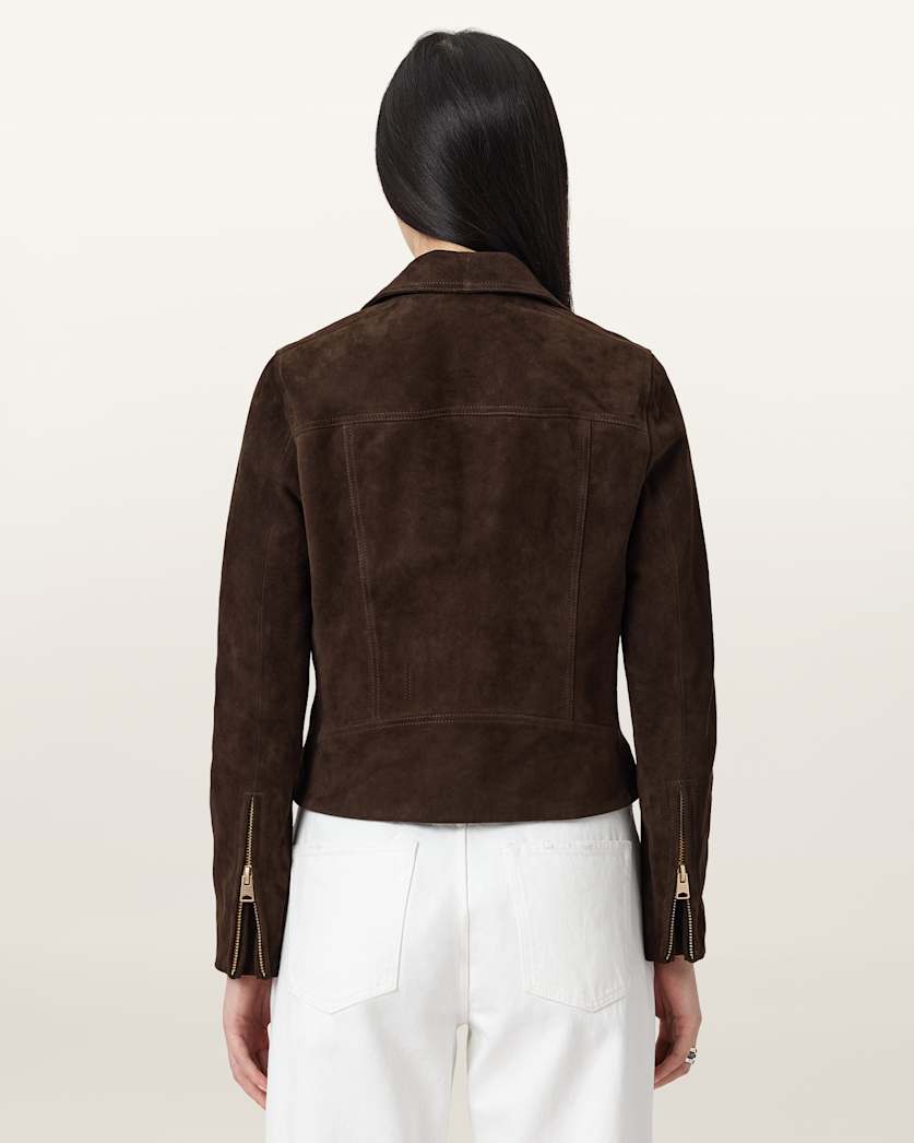 AllSaints Dalby Suede Biker Jacket Women's Fango Brown Women's