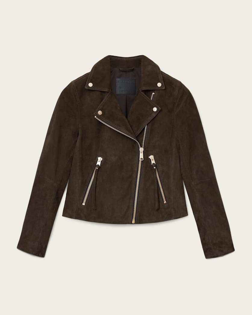 AllSaints Dalby Suede Biker Jacket Women's Fango Brown Women's
