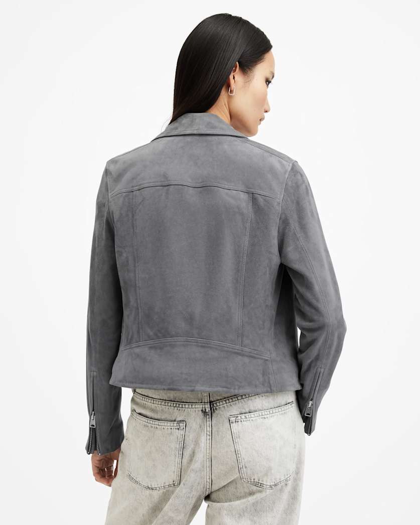 AllSaints Dalby Slim Fit Suede Biker Jacket Women's Ghost Grey Women's
