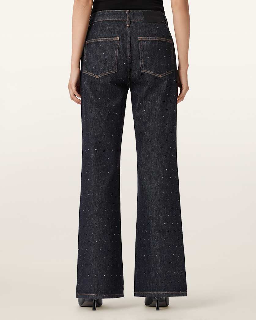 AllSaints Ember Sparkle Embellished Jeans Women's Raw Indigo Blue Women's