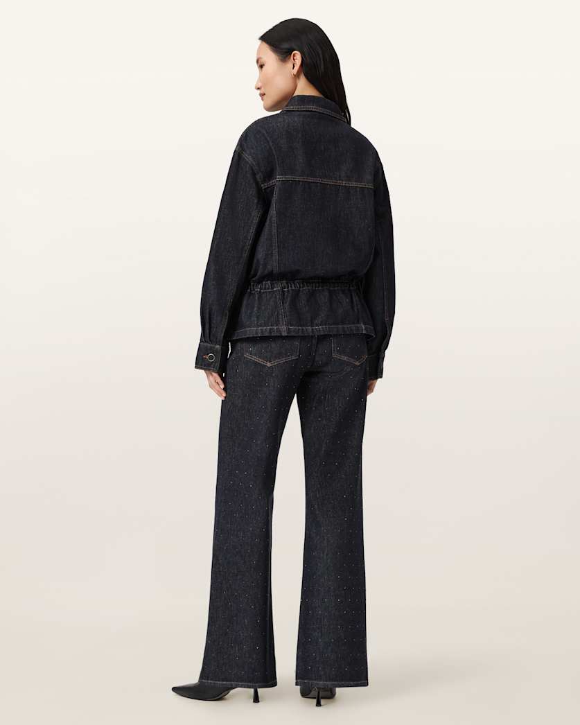 AllSaints Ember Sparkle Embellished Jeans Women's Raw Indigo Blue Women's