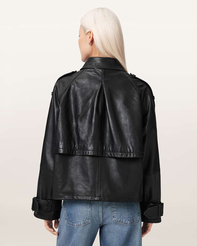 AllSaints Reya Cropped Leather Mac Women's Black Women's