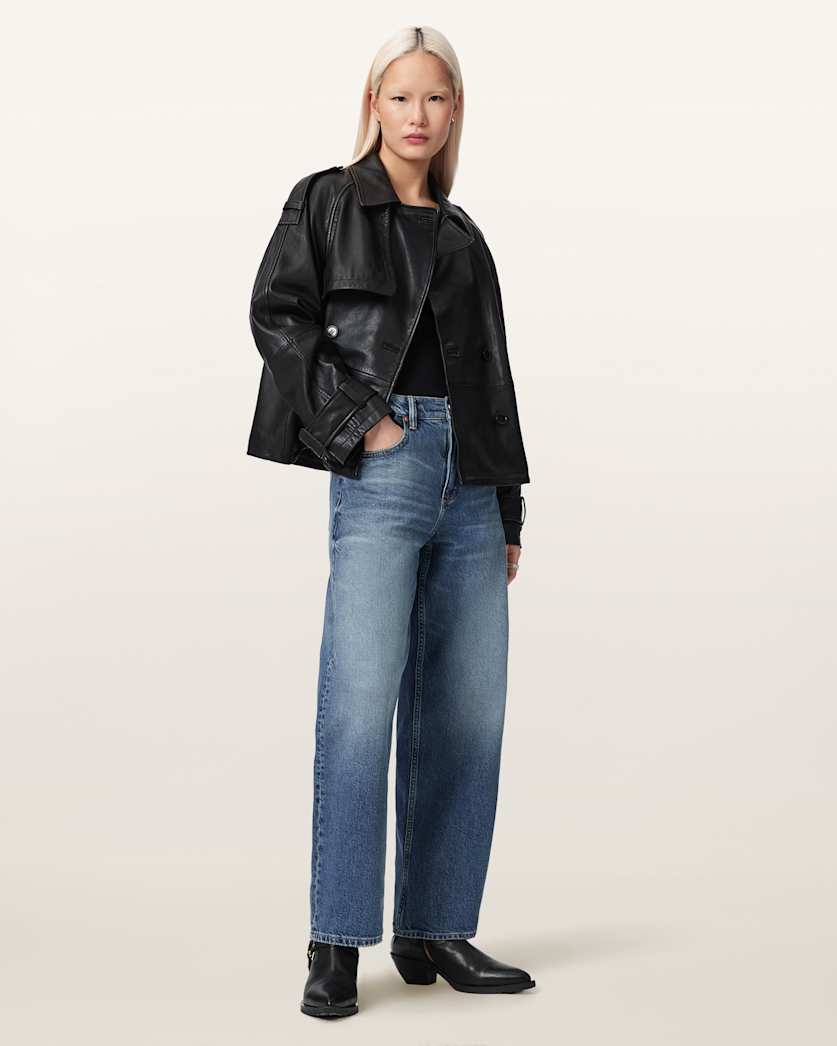 AllSaints Reya Cropped Leather Mac Women's Black Women's