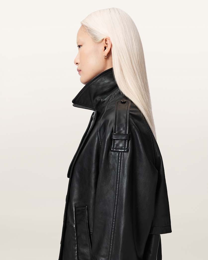 AllSaints Reya Cropped Leather Mac Women's Black Women's