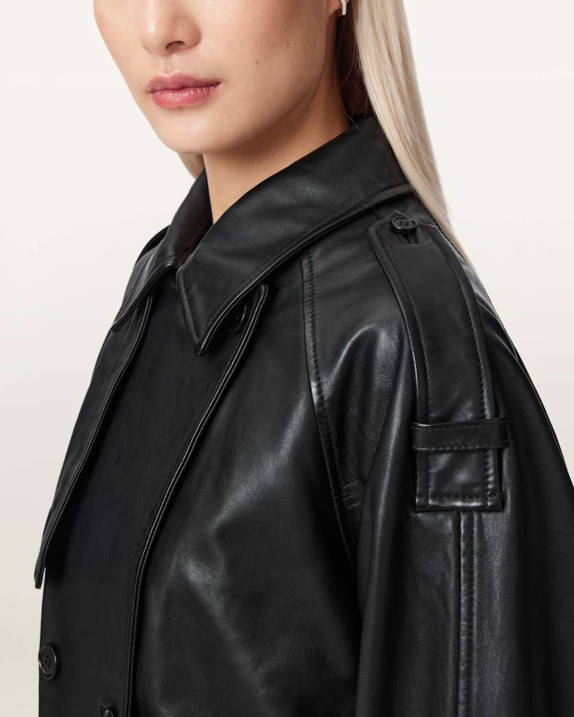 AllSaints Reya Cropped Leather Mac Women's Black Women's