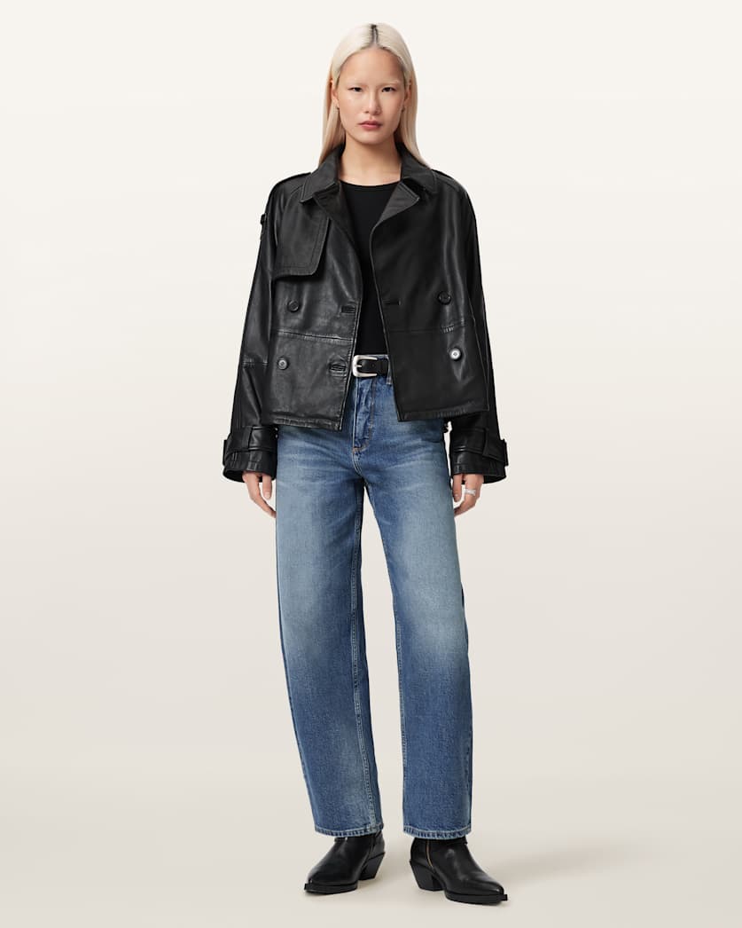 AllSaints Reya Cropped Leather Mac Women's Black Women's
