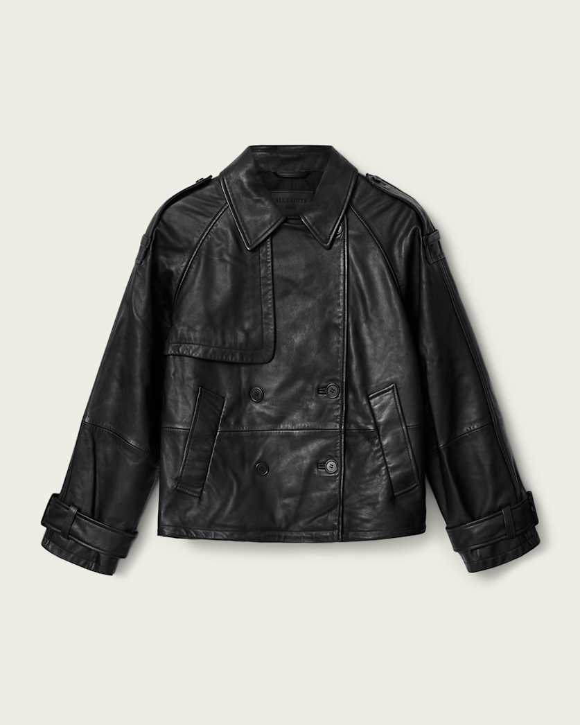 AllSaints Reya Cropped Leather Mac Women's Black Women's