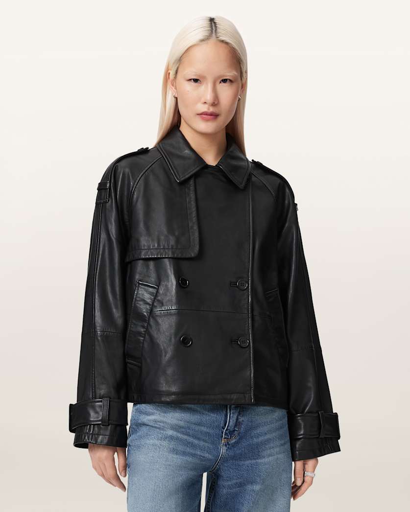 AllSaints Reya Cropped Leather Mac Women's Black Women's