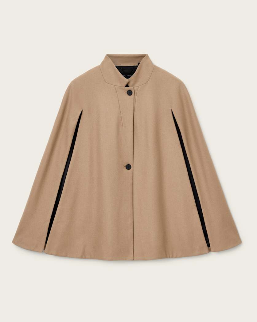 AllSaints Lunis Wool Cape Coat Women's Camel Brown Women's