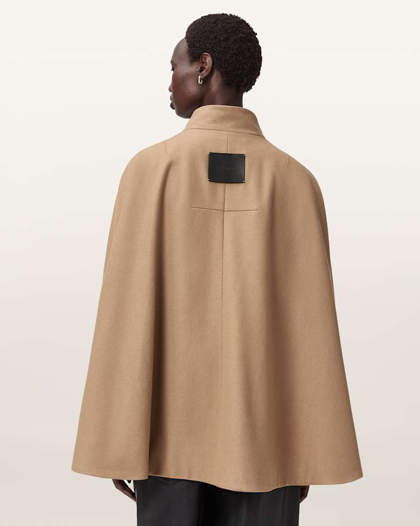 AllSaints Lunis Wool Cape Coat Women's Camel Brown Women's