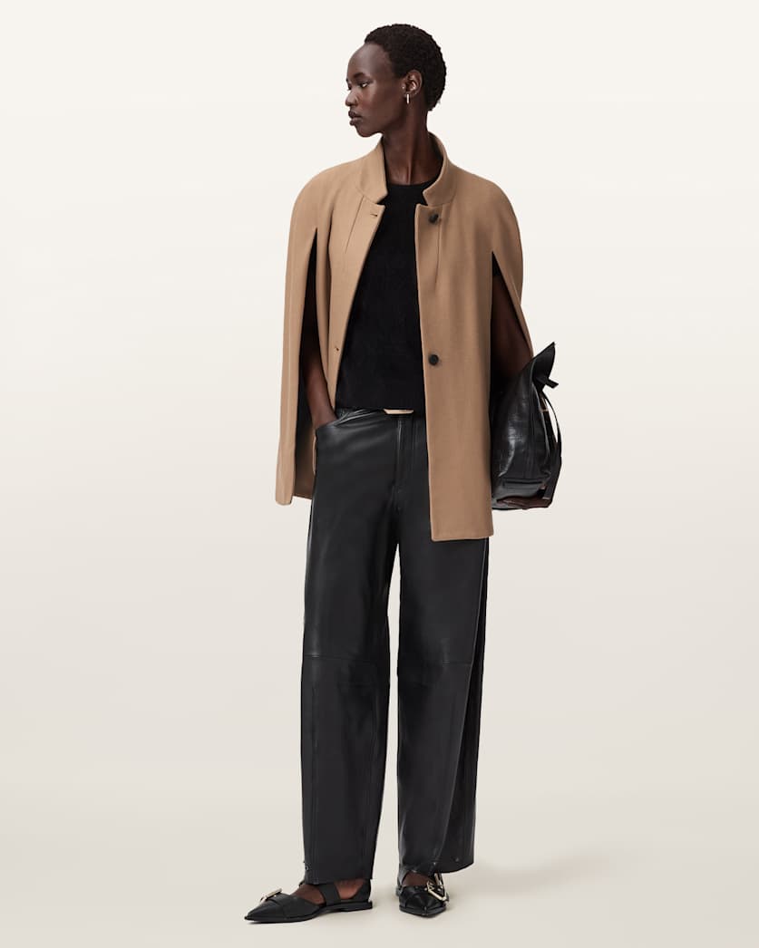 AllSaints Lunis Wool Cape Coat Women's Camel Brown Women's