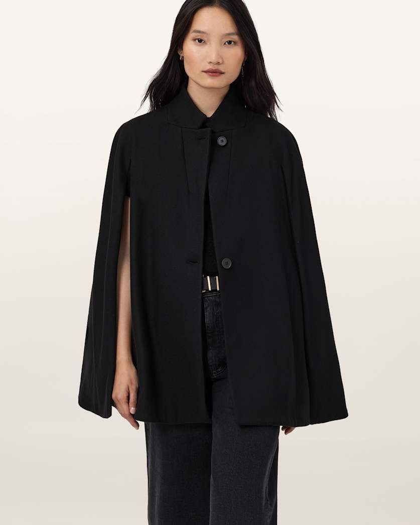 AllSaints Lunis Wool Cape Coat Women's Camel Brown Women's