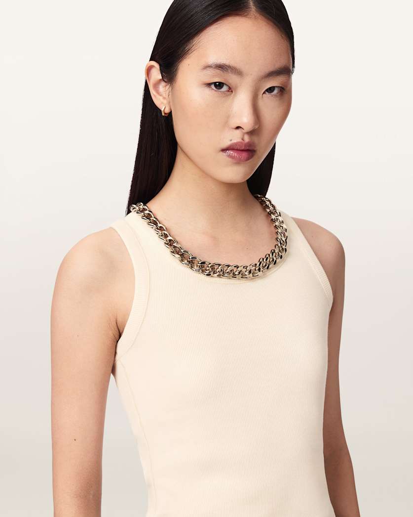 AllSaints Lucy Sleeveless Slim Fit Ribbed Tank Top Women's Mallow White Women's