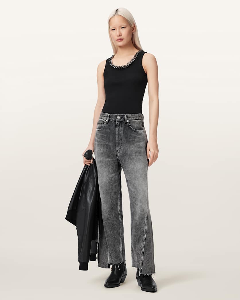 AllSaints Lucy Sleeveless Slim Fit Ribbed Tank Top Women's Mallow White Women's