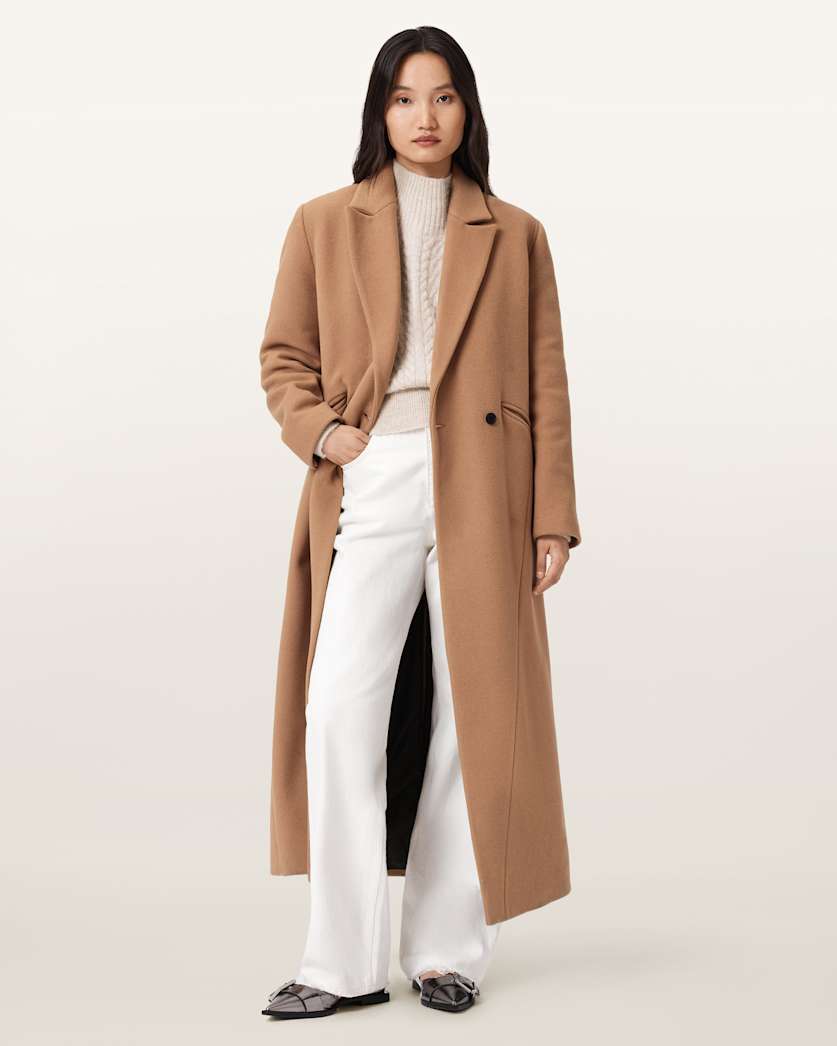 AllSaints Nellie Double Breasted Coat Women's Rattan Brown Women's
