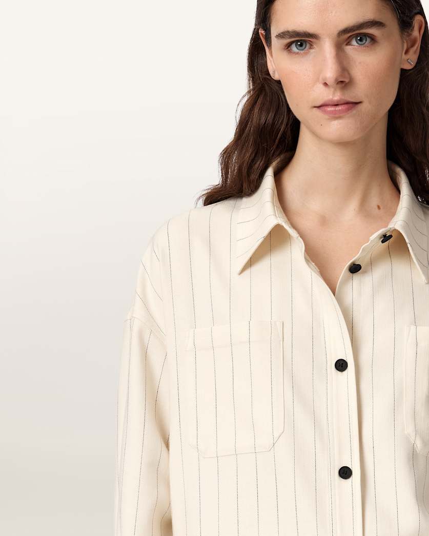 AllSaints Olga Relaxed Fit Long Sleeve Shirt Women's Cream White Women's