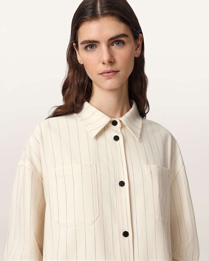 AllSaints Olga Relaxed Fit Long Sleeve Shirt Women's Cream White Women's