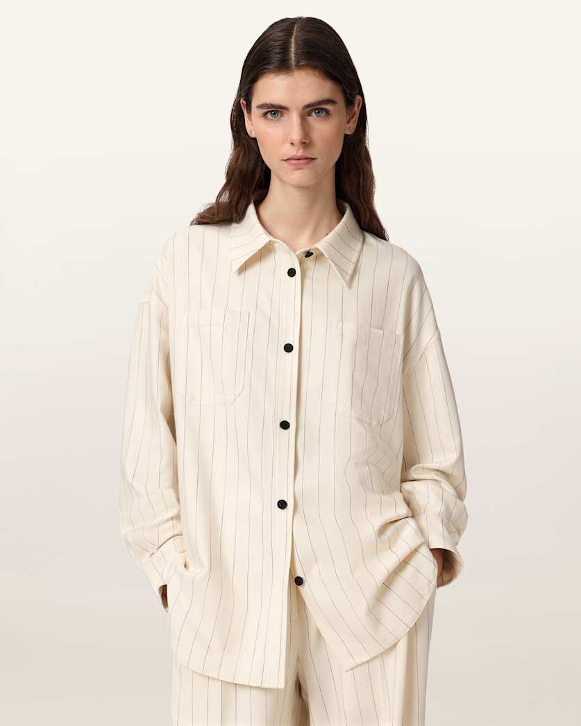 AllSaints Olga Relaxed Fit Long Sleeve Shirt Women's Cream White Women's